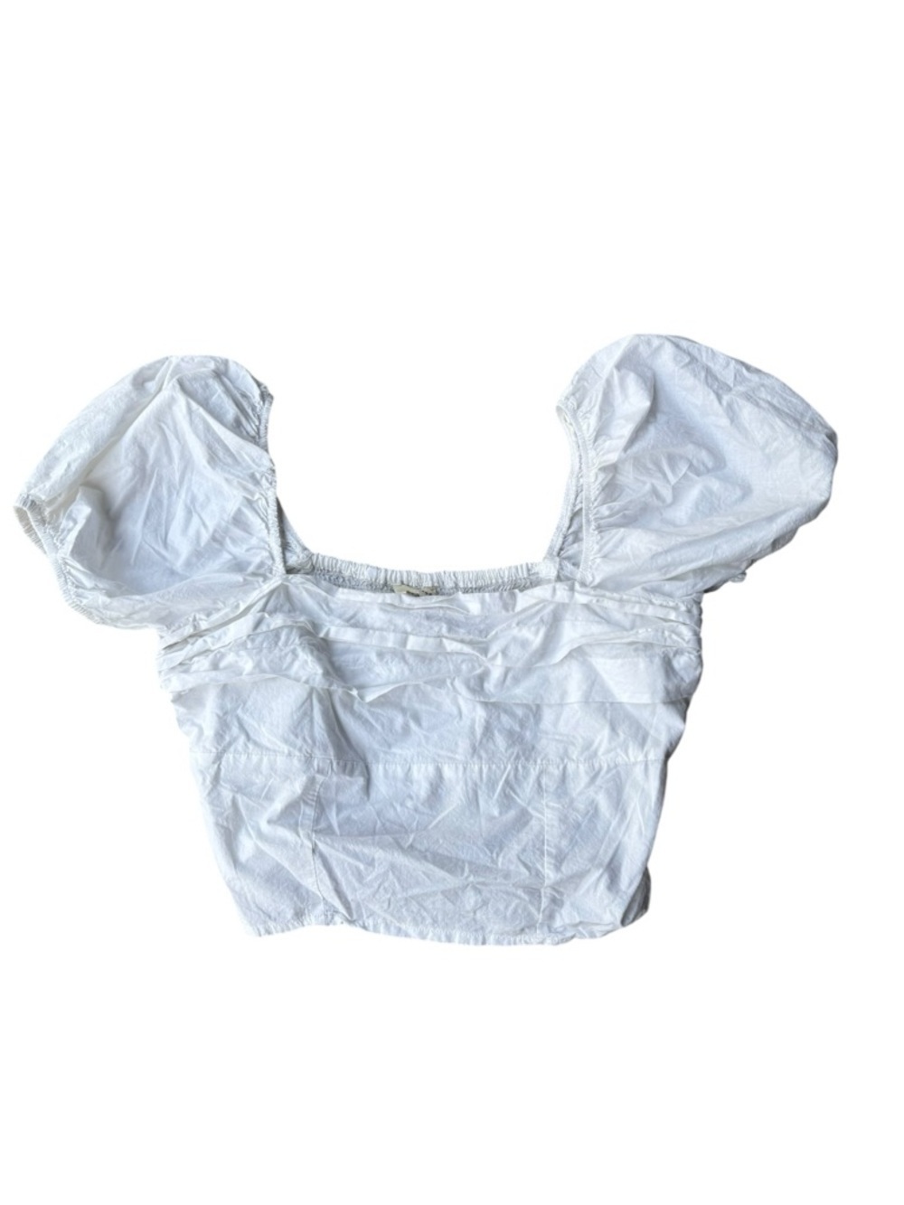 Sim & Sam White Puff Sleeve Square Neck Crop Top I Size: XL